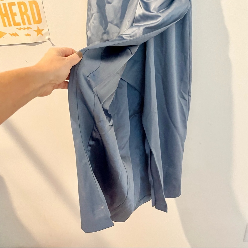 Anthropologie Ruched Sweetheart Dress Blue Grey Satin - Picture 6 of 16